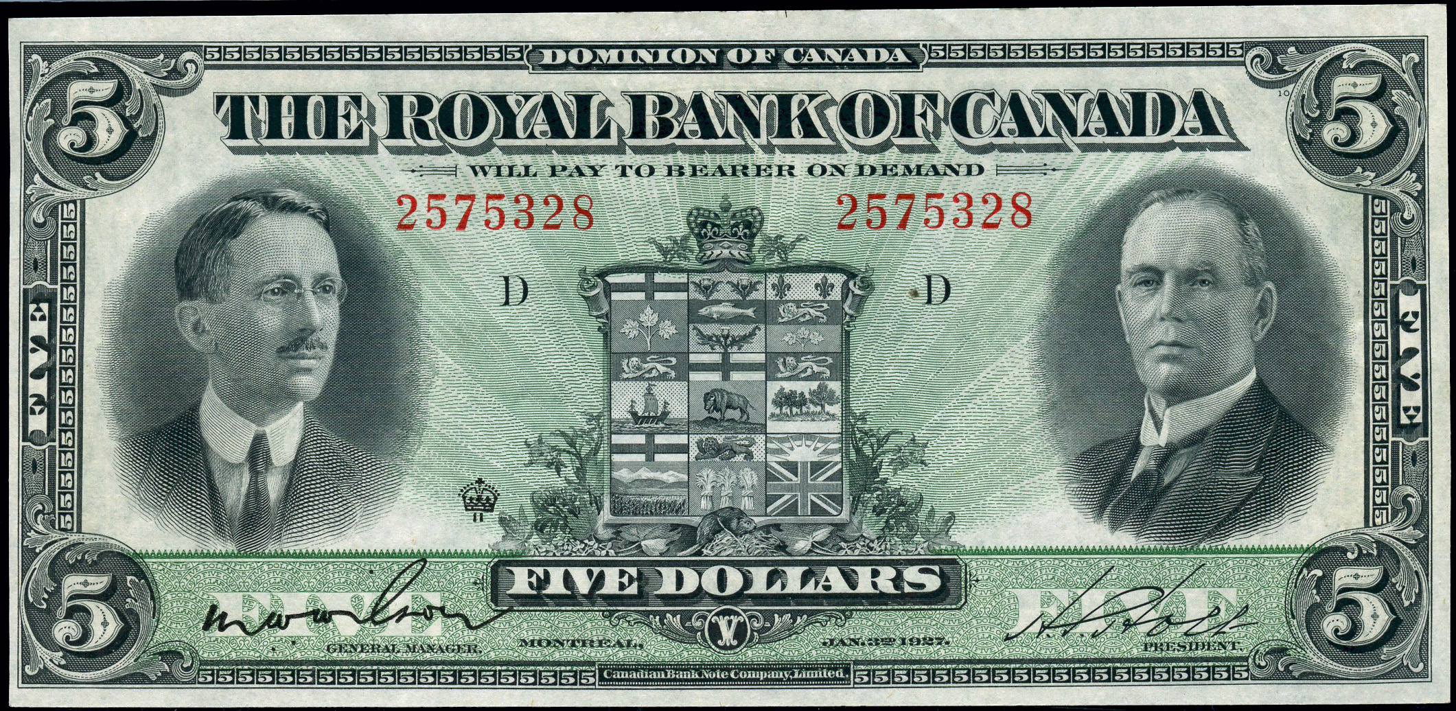 The Royal Bank of Canada; 1927 $5 CH-6301404 #2575328, PMG Choice